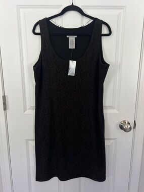 attention Black Midi Tank Dress with Subtle Jacquard